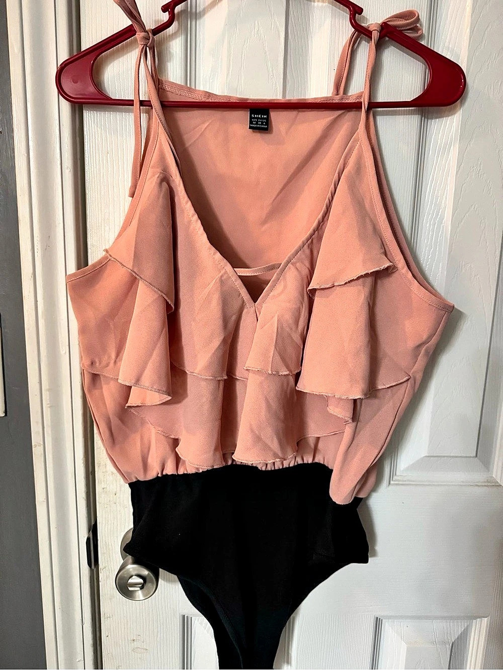 SHEIN Ruffle bodysuit in Pink & Black Size Medium